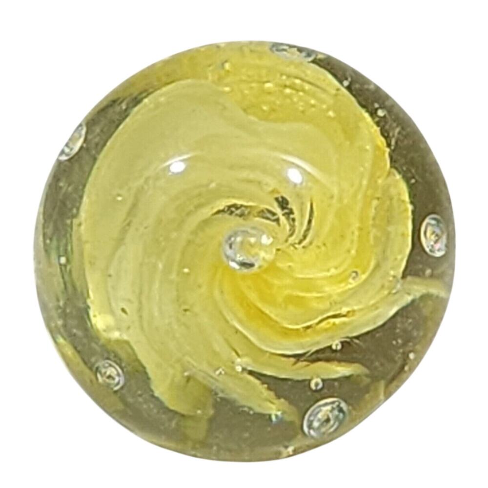 Yellow Petaled Swirl Paperweight Hand Blown Art Glass Round 7" Circumference